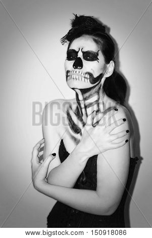 portrait of a woman with make-up for Halloween closeup