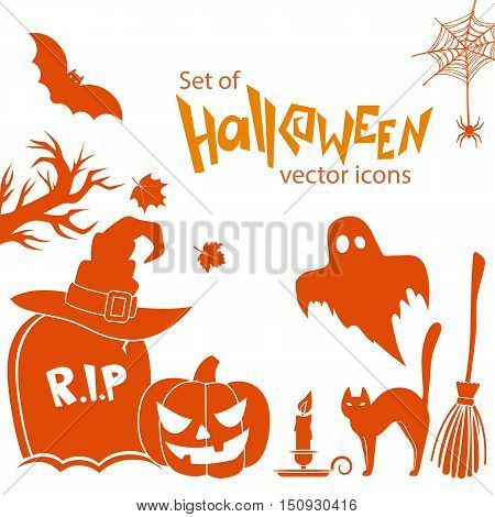 Set of Halloween icons. Vector stock illustration.