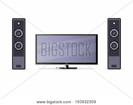 The TV screen with loudspeakers in flat
