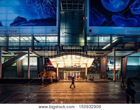 BANKGKOK THAILAND - OCT 06 2016: Central World shopping mall after raining at Ratchaprasong intersection Bangkok Thailand.
