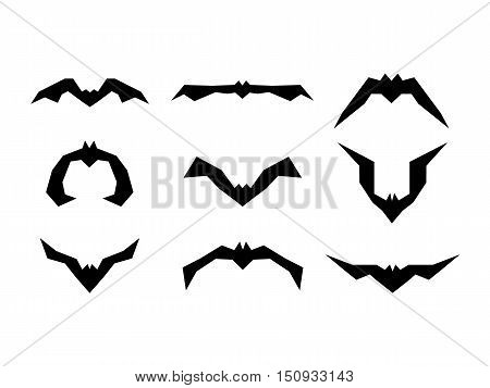 Big set of black silhouettes of bats
