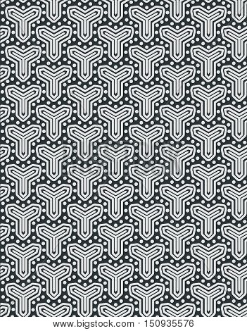 Abstract minimalistic ethnic geometric vector seamless pattern on a dark background . EPS 10.