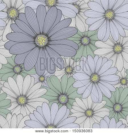 Beautiful seamless floral hand drawn background with flower chamomile .Element for design.