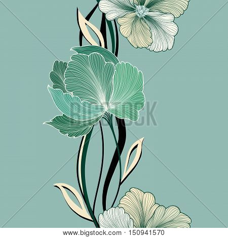 Floral frame with summer flowers. Floral bouquet with wildflower. Vintage Greeting Card with flowers. Flourish seamless border. Floral background.
