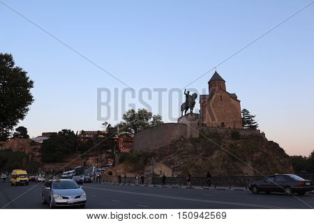 Tbilisi City View With Metekhi Church and The Statue of King Vakhtang Gorgasali