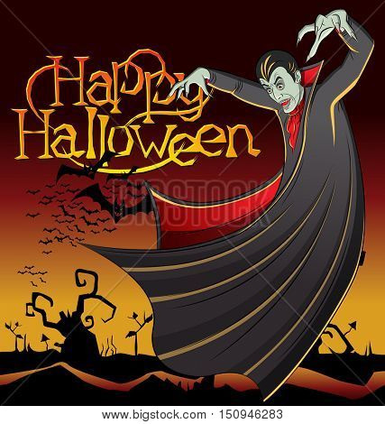 Cartoon Dracula vector. Vampire Dracula Halloween. Halloween background