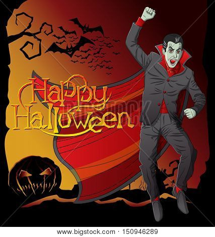 Cartoon Dracula vector. Vampire Dracula Halloween. Halloween background