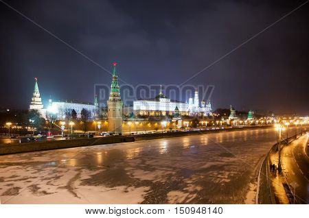 The Moscow Kremlin at winter night, Russia