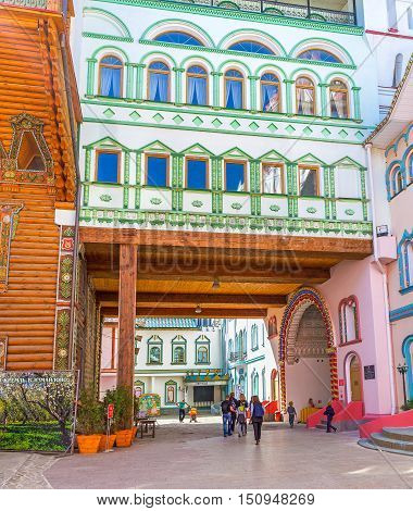 MOSCOW RUSSIA - MAY 10 2015: The Izmailovsky Kremlin offers different attractions to the tourists there are a lot of museums art galleries stores and craft centers here on May 10 in Moscow.