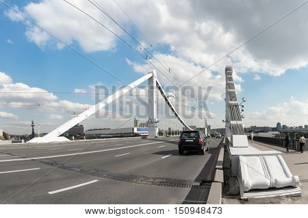 View of Krymsky (Crimean) Bridge in Moscow with Central House of Artists on the background