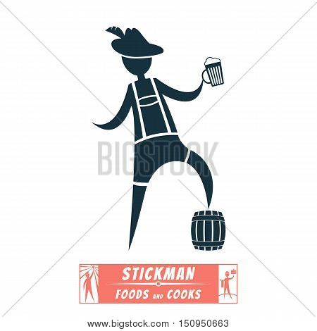 Vector Image chef cook stick figure and cooked them meals Bavarian, Tyrolean, German, beer, shorts, stick figure, barrel, hat, leather shorts