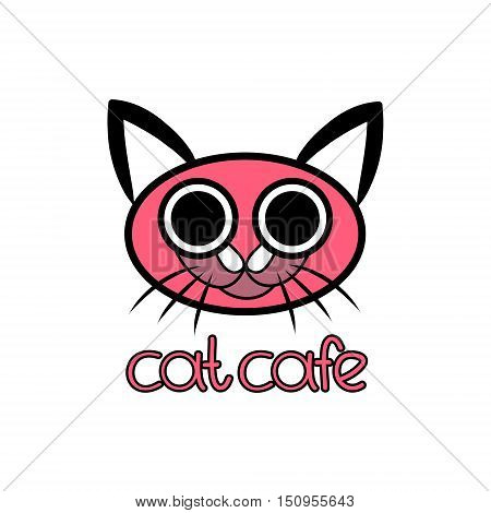 The cat cafe logo vector. Abstract image of the muzzle of a cat on white backgroundpink color