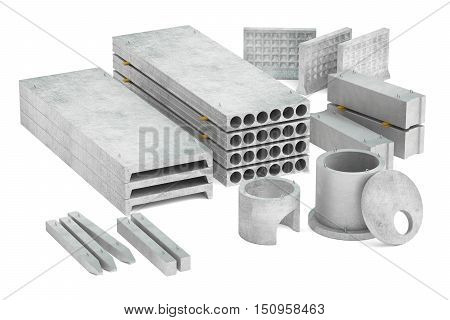 set of concrete products 3D rendering isolated on white background