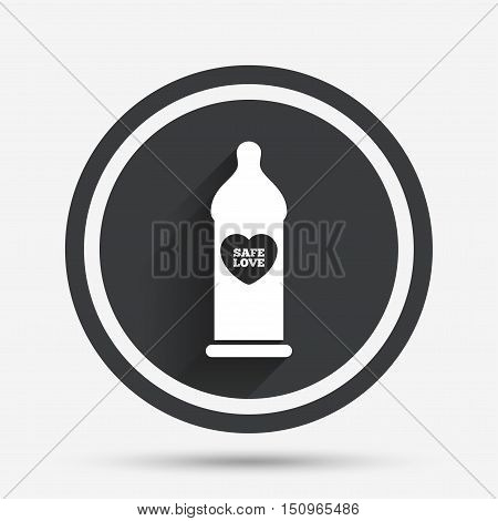 Condom safe sex sign icon. Barrier contraceptive symbol. Circle flat button with shadow and border. Vector