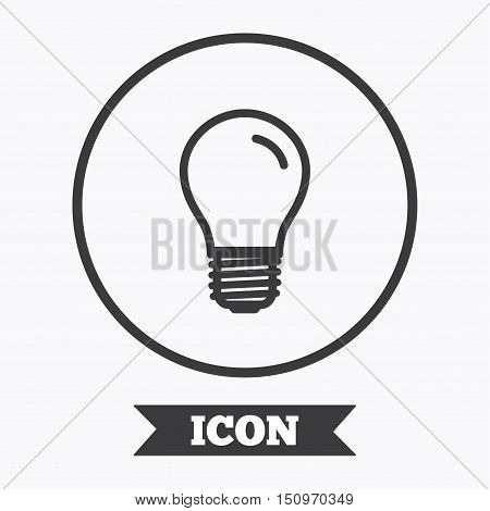 Light bulb icon. Lamp E27 screw socket symbol. Led light sign. Graphic design element. Flat symbol in circle button. Vector