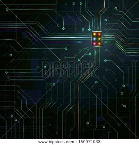 Abstract Background Glowing Green Electric Board Chip