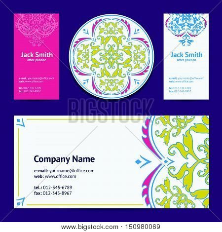 Corporative Business Cards Design Set And Envelope With Beer Mat With Turkish Ornament And Damask Pa