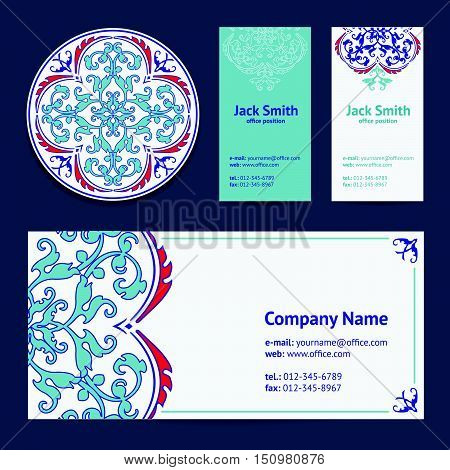 Corporative Business Cards Design Set And Envelope With Beer Mat With Turkish Ornament And Damask Pa