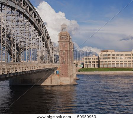 Saint Petersburg, Russia September 04, 2016:View of Bolsheokhtinsky bridge. Peter The Great Bridge.