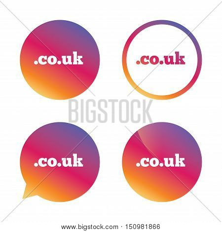 Domain CO.UK sign icon. UK internet subdomain symbol. Gradient buttons with flat icon. Speech bubble sign. Vector