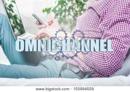 The concept of Omnichannel between devices to improve the performance of the company. Innovative solutions in business.