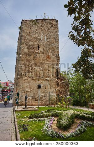 Clock Tower In The Historic Part Of Antalya Kaleici Timelapse Hyperlapse, Turkey. View Before Sunset