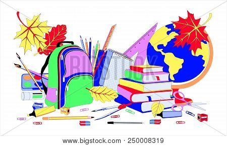 Back To School Illustration With Autumn Leaves