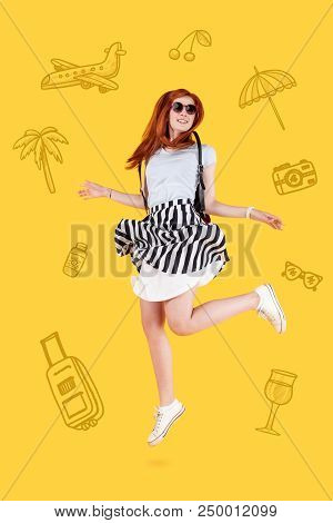 Lets Jump. Positive Emotional Student Feeling Happy And Jumping While Waiting For Her Summer Holiday
