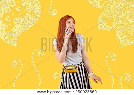 Emotional Conversation. Positive Friendly Young Teacher Having A Positive Phone Talk And Smiling Whi