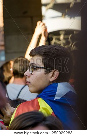 Cardedeu, Catalonia, Spain, October 3, 2017: Paceful People Cutting Off The Highway Ap-7 In Protest 