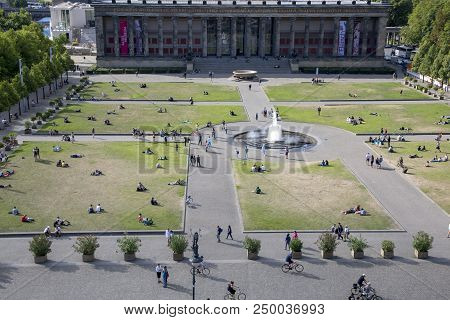 Berlin, Germany - July 01, 2018: Fountain In The Park Lustgarten On The Museum Island In The Central