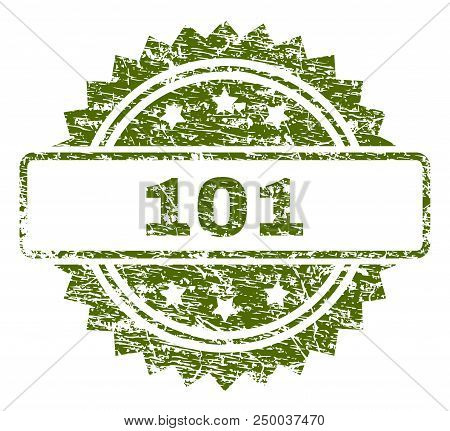 101 Stamp Seal Watermark With Dirty Style. Green Vector Rubber Print Of 101 Title With Dirty Texture