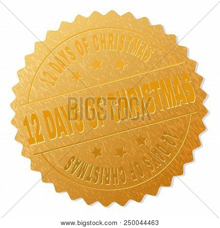 12 Days Of Christmas Gold Stamp Seal. Vector Gold Medal Of 12 Days Of Christmas Text. Text Labels Ar
