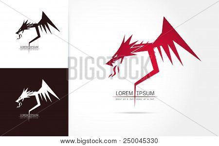 Stylized Image Of Graceful Dragon Silhouette Logo Icon Emblem , Dragon Tattoo On White Background Ve