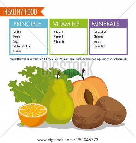 Healthy Food With Nutritional Facts Vector Illustration Design