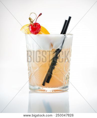 John Collins Or Whiskey Sour Cocktail Close Up