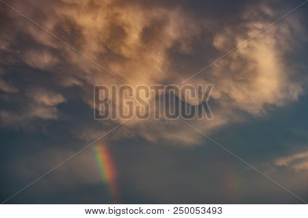 Colorful Rainbow And Storm In The Sky Above Bordeaux Vineyard