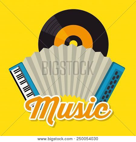 Accordion Musical Instrument Label Vector Illustration Design