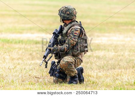 German Soldier With A Rifle On A Training Course