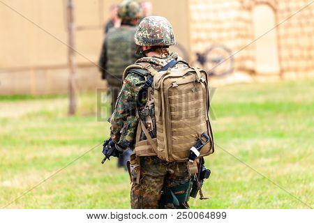 German Soldier With A Rifle On A Training Course