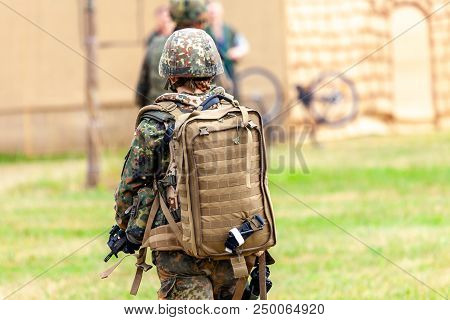 German Soldier With A Rifle On A Training Course
