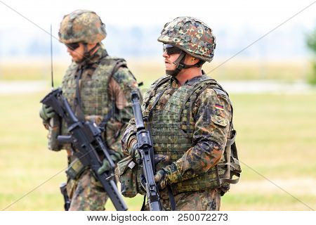 Feldkirchen / Germany - June 9, 2018: German Soldier On An Exercise At Open Day On Day Of The Bundes