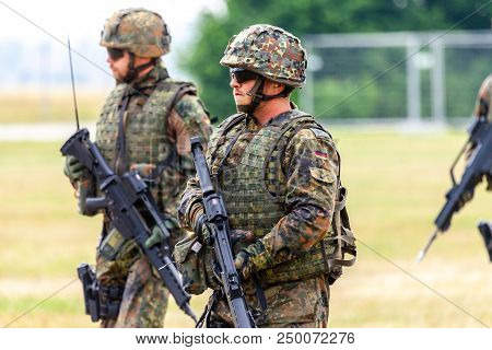 Feldkirchen / Germany - June 9, 2018: German Soldier On An Exercise At Open Day On Day Of The Bundes
