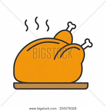 Grilled Whole Chicken Color Icon. Thanksgiving Turkey. Isolated Vector Illustration