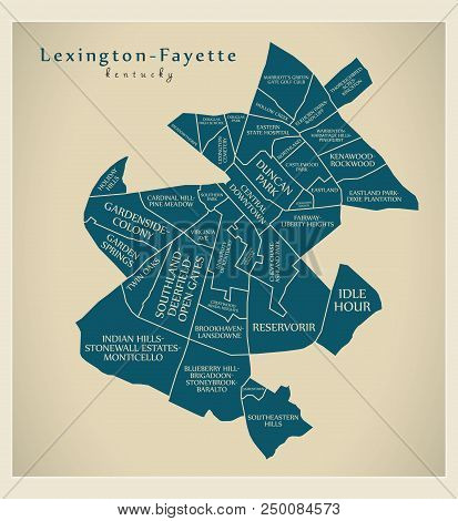 Modern City Map - Lexington-fayette Kentucky City Of The Usa With Neighborhoods And Titles