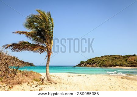 Empty idyllic beach on a small island in BVI