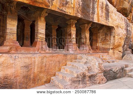 Cave 4 : Facade In Badami Caves, Badami Karnataka India