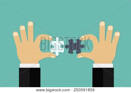 Business Matching - Connecting Puzzle Elements. Vector Stock Illustration.