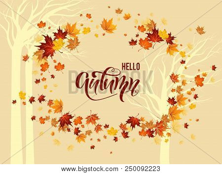 Red Autumn Maple Branch For Design Banner, Ticket, Leaflet, Card, Poster And So On. Fall Season Fram