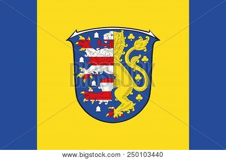 Flag Of Hochtaunuskreis Is A District In The Middle Of Hesse, Germany. 3d Illustration